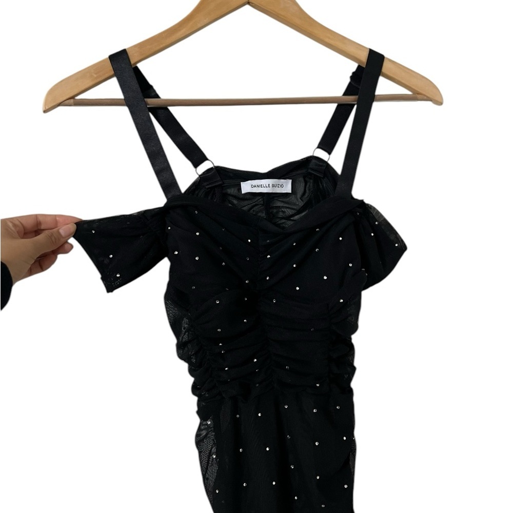 DANIELLE GUIZIO Lynx Rhinestone Crystal Mesh Ruched Mini Dress - Picture 8 of 8